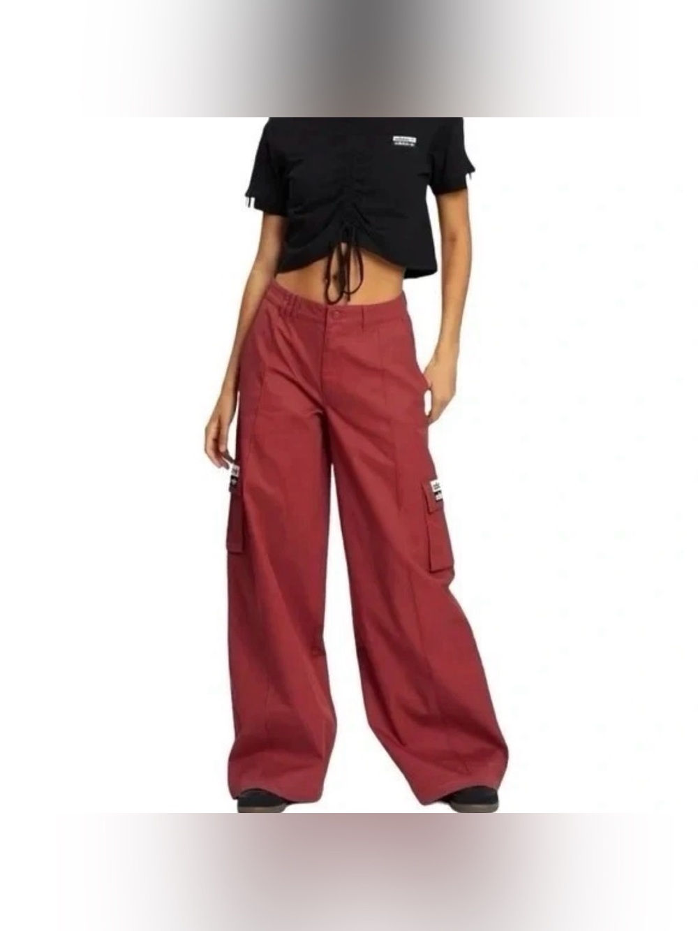 adidas Originals RYV Cargo Wide Leg Pants Oversized Red Utility Gorp Women’s XL - Picture 2 of 13